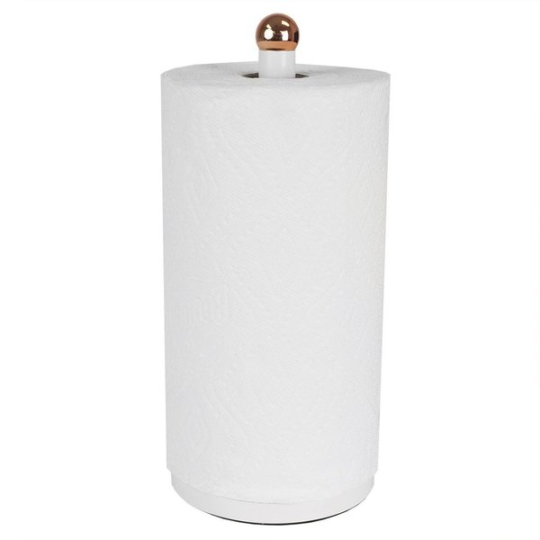 Home Basics Grove Free Standing Paper Towel Holder with Weighted Base and Padded Base, White PH45931